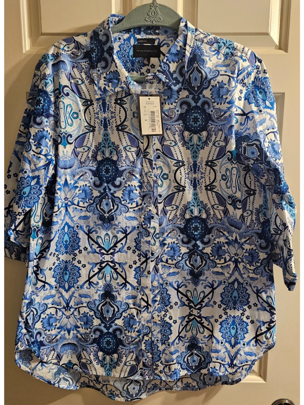 NWT Investments size 18 Blues - abstract print - 3/4 length sleeves Cotton blend